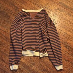 We The Free Free People Striped Brown and Navy Sweatshirt
